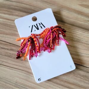 Zara Fringe Beaded Tassel Dangle Earrings Red Pink Orange Burgundy 🆕️